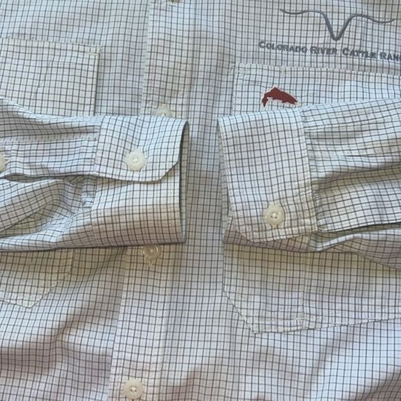 Simms Checkered Shirt 100% Cotton Colorado River Cattle Ranch Mens Size Large - Picture 10 of 13